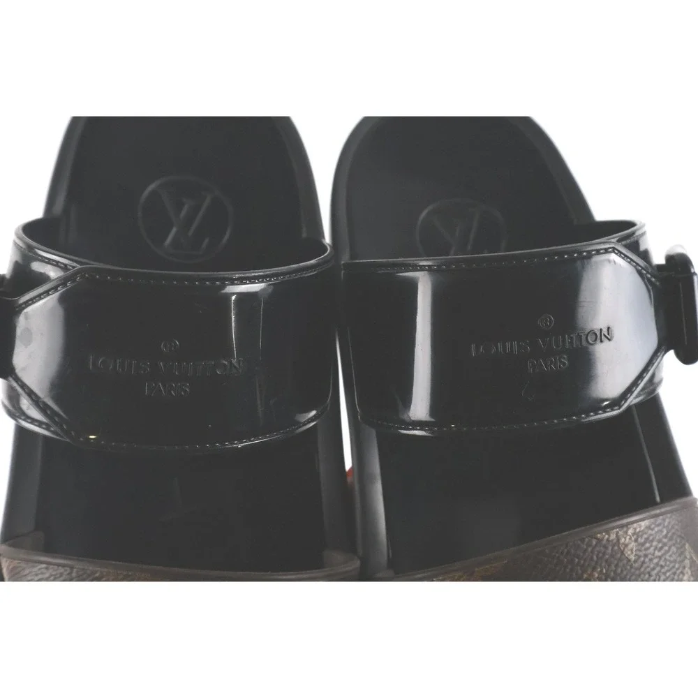 Louis Vuitton Flat Comfort Sandal Black Monogram 40 Leather Canvas